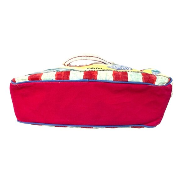 Colorful Beach Themed Canvas Tote Bag Red & White Striped Handles Paul Brent - Picture 8 of 8